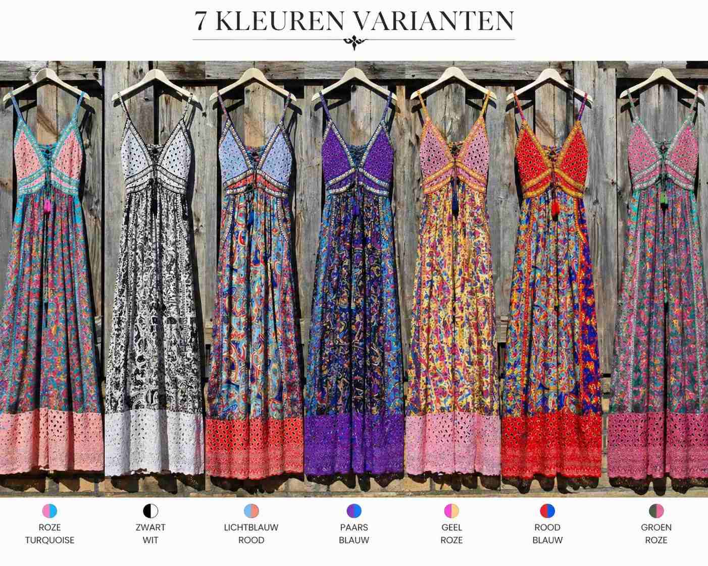 Boho maxi jurk verkrijgbaar in 7 kleuren met paisley print Ibiza stijl one size