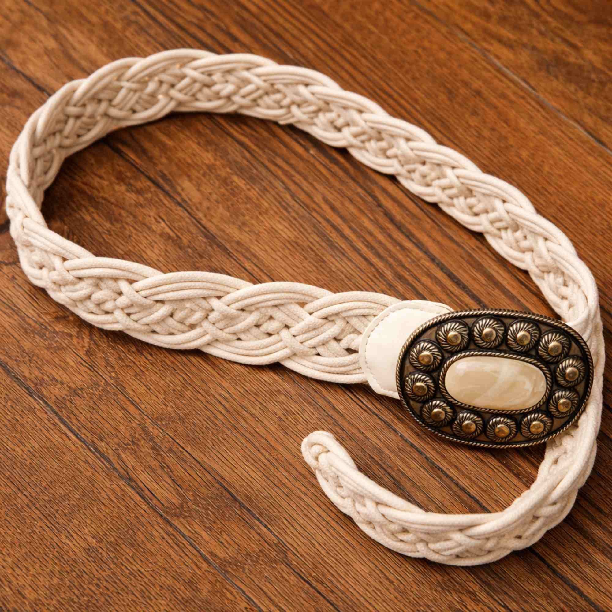 Volledige boho riem crème 117 cm met natuursteen gesp