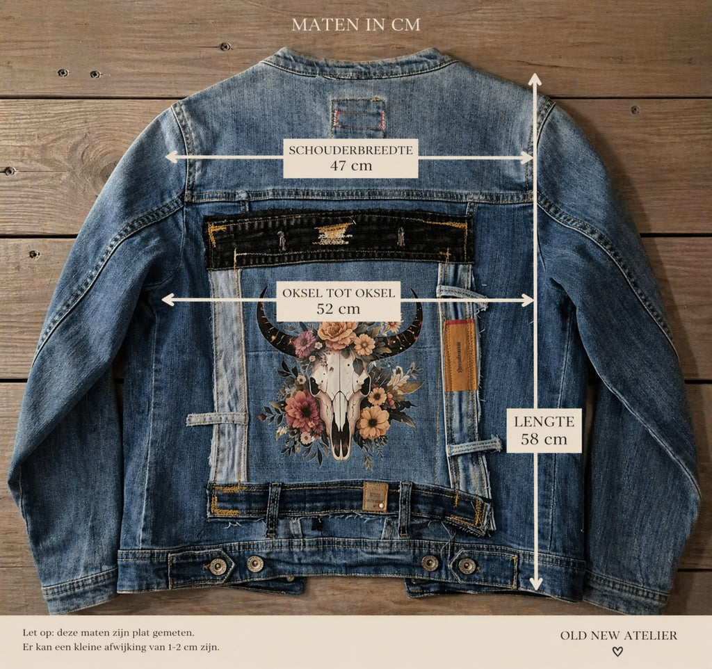 Denim jacket maat overzicht schouder borst lengte