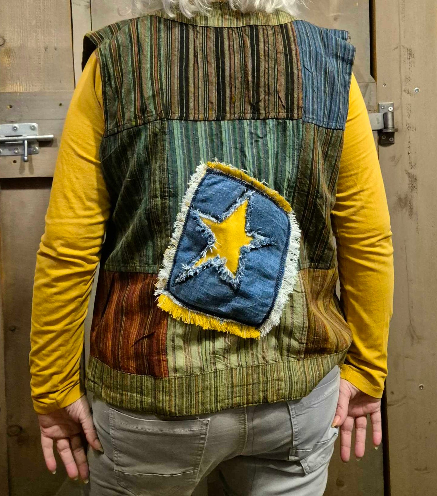 Achterkant patchwork hesje handmade