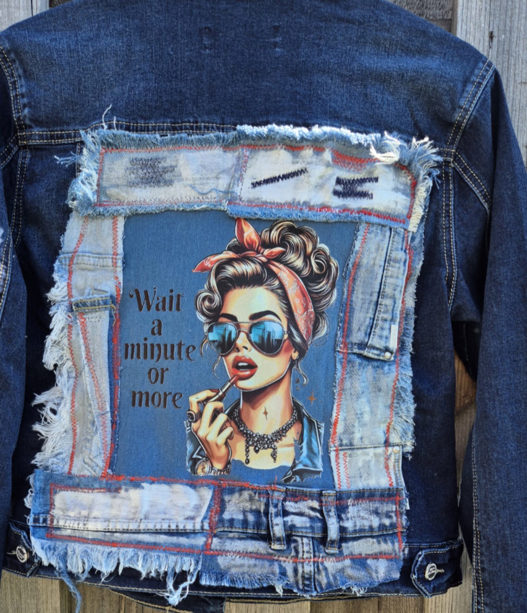 handmade denim patchwork detail recycled jacket