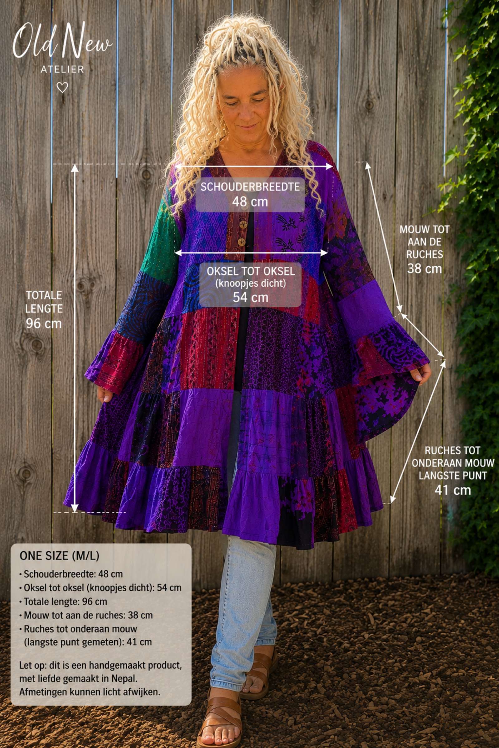 Boho Patchwork Kimono met Ruches – Handgemaakt