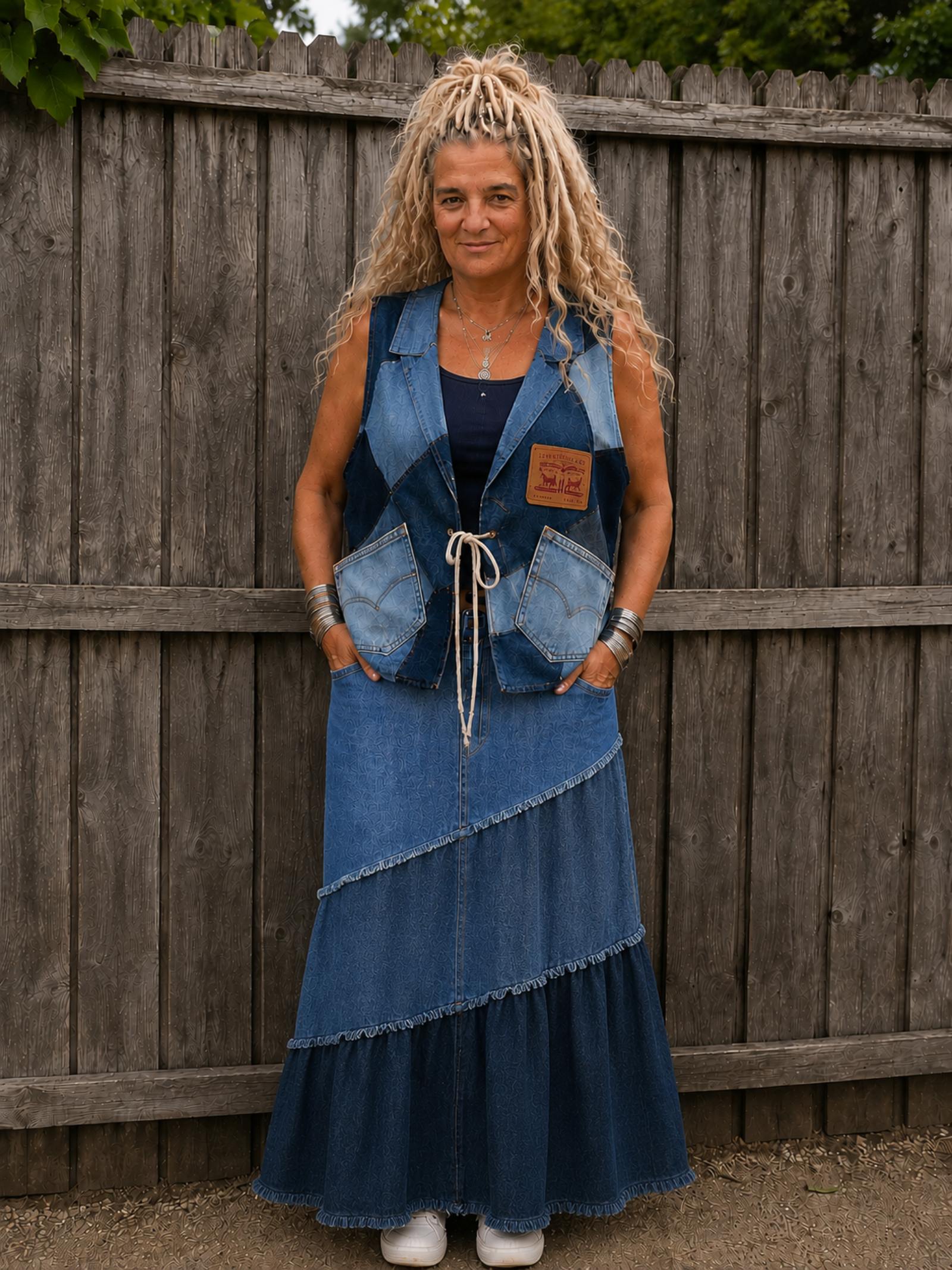 One of a Kind Levi's Patchwork Denim Hesje L/XL – Handgemaakt & Upcycled