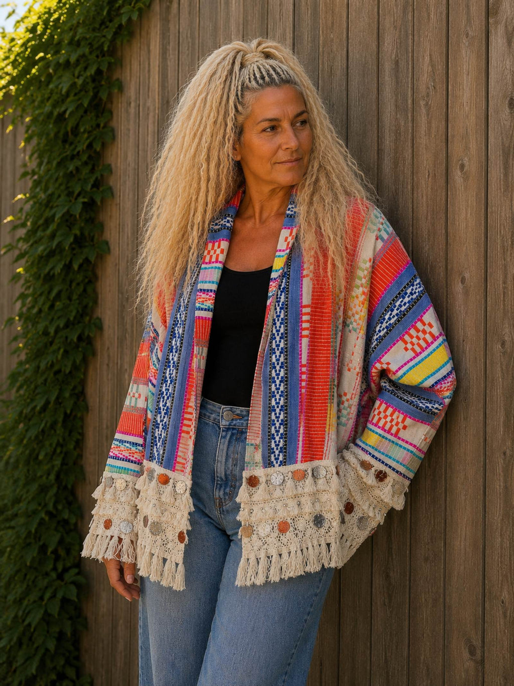 Boho Vest met Franjes & Muntjes – Handgemaakt Patchwork – One Size