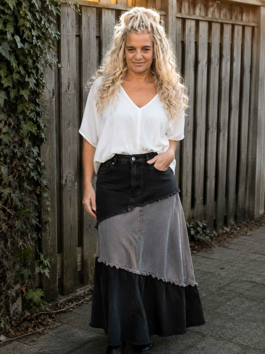 One of a Kind Upcycled Levi's Patchwork Rok – Zwart & Grijs
