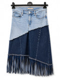 Upcycled denim rok boho franjes voorkant