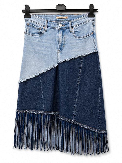 Upcycled denim rok boho franjes voorkant
