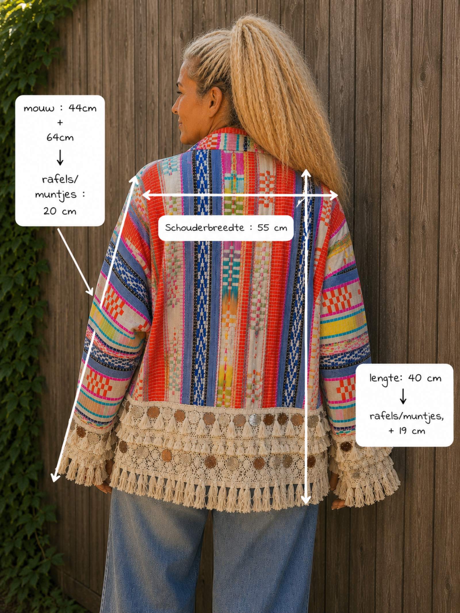 Boho Vest met Franjes & Muntjes – Handgemaakt Patchwork – One Size