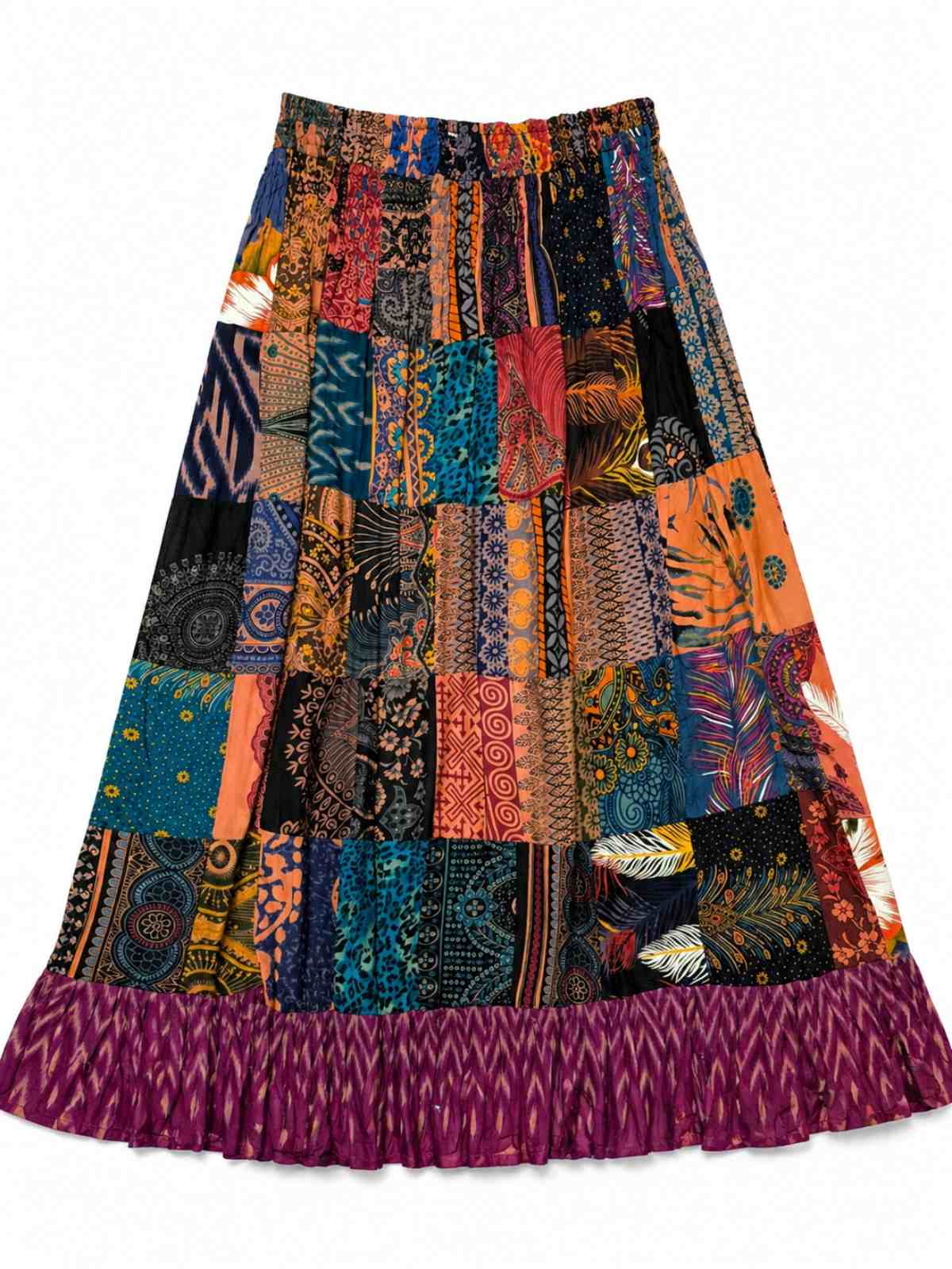 Boho patchwork rok one size 100% katoen kleurrijke festival rok paars details 