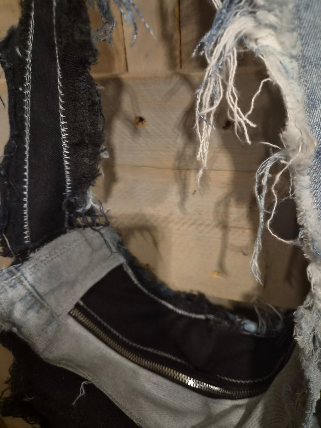 Bovenzijde handgemaakte denim schoudertas met ritssluiting