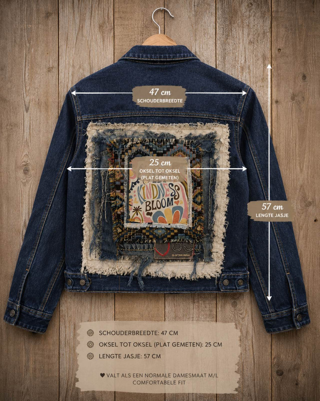 Let Kindness Bloom – One of a Kind Upcycled Denim Jacket