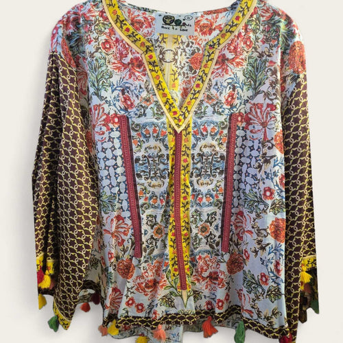 Boho Viscose Blouse – Print & Kwastjes – L & XL – Laatste Stuks