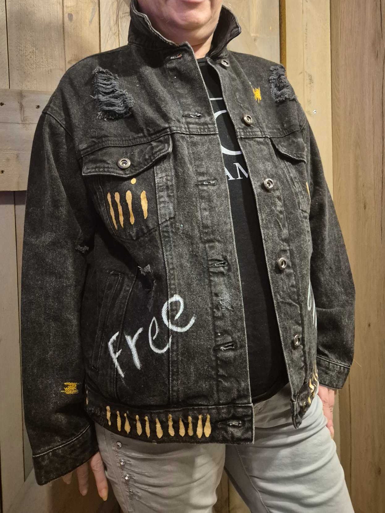 Upcycled denim jacket free girl front