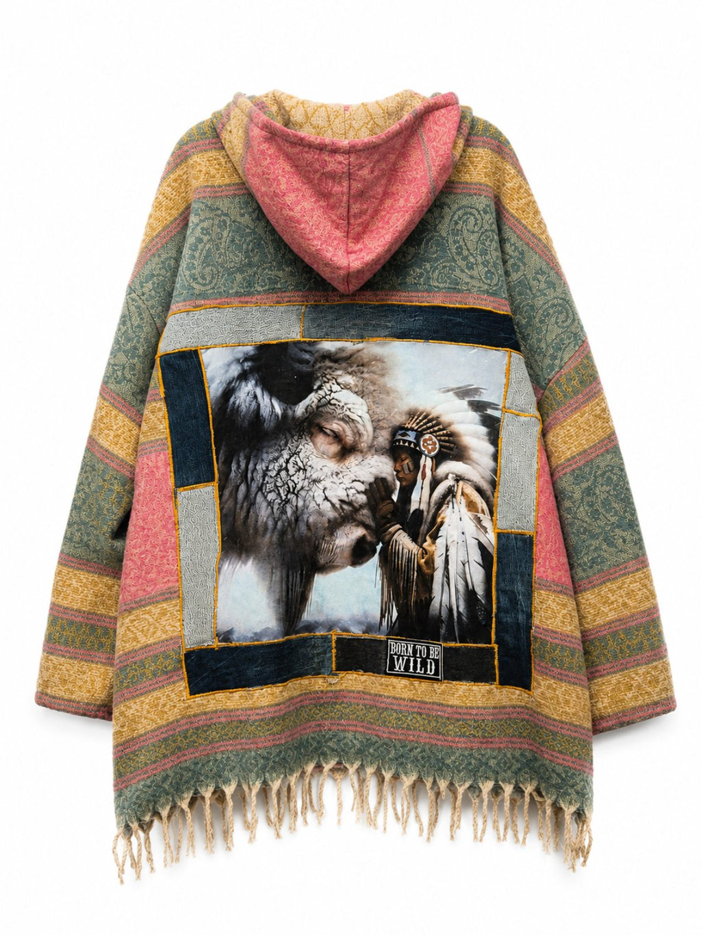 Boho hoodie achterkant met buffalo print en Born To Be Wild patch