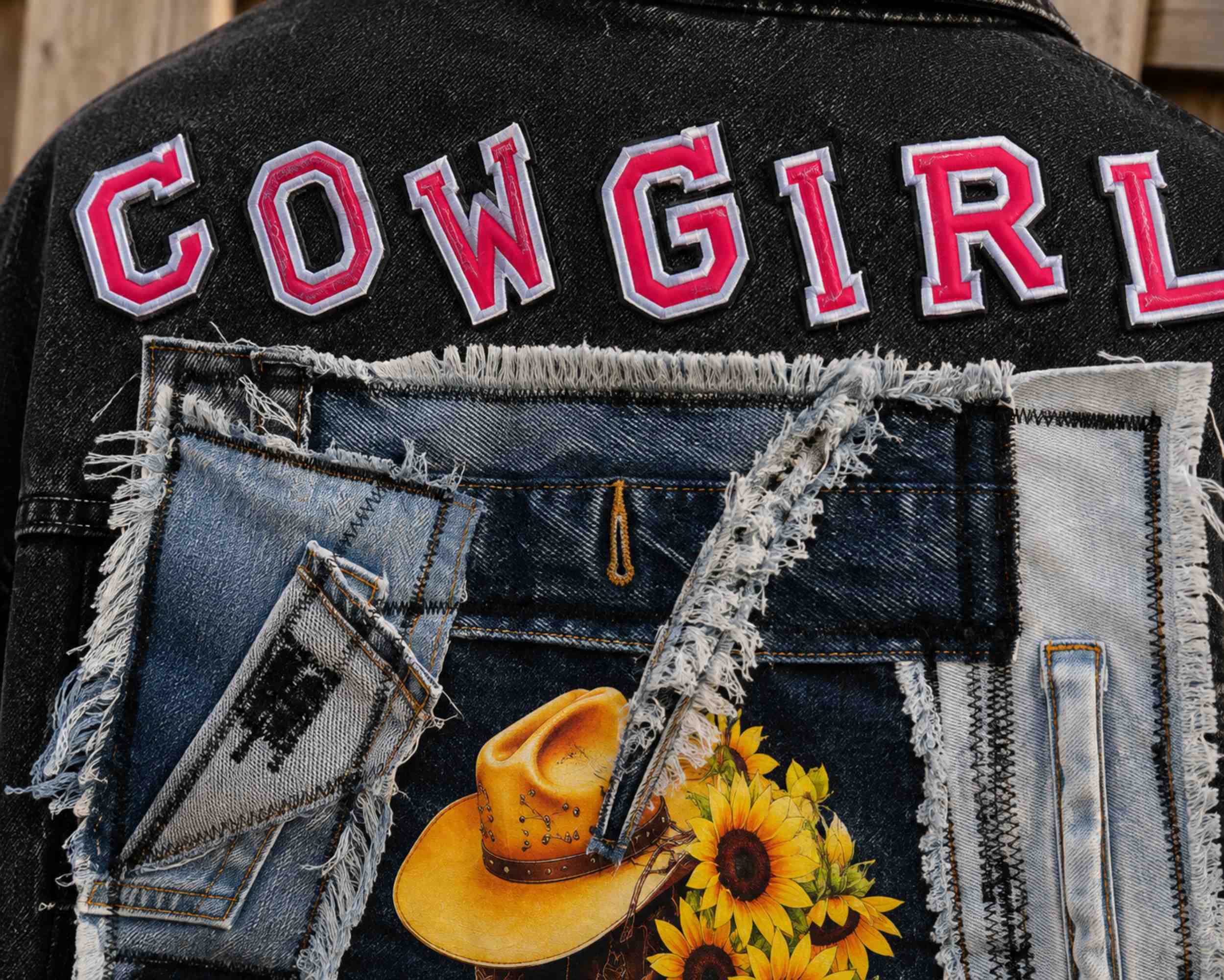 One of a Kind Cowgirl Upcycled Denim Jacket – Handmade