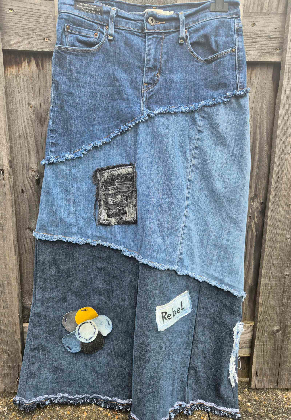 Upcycled denim rok voorkant handmade boho