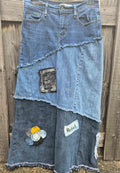 Upcycled denim rok voorkant handmade boho