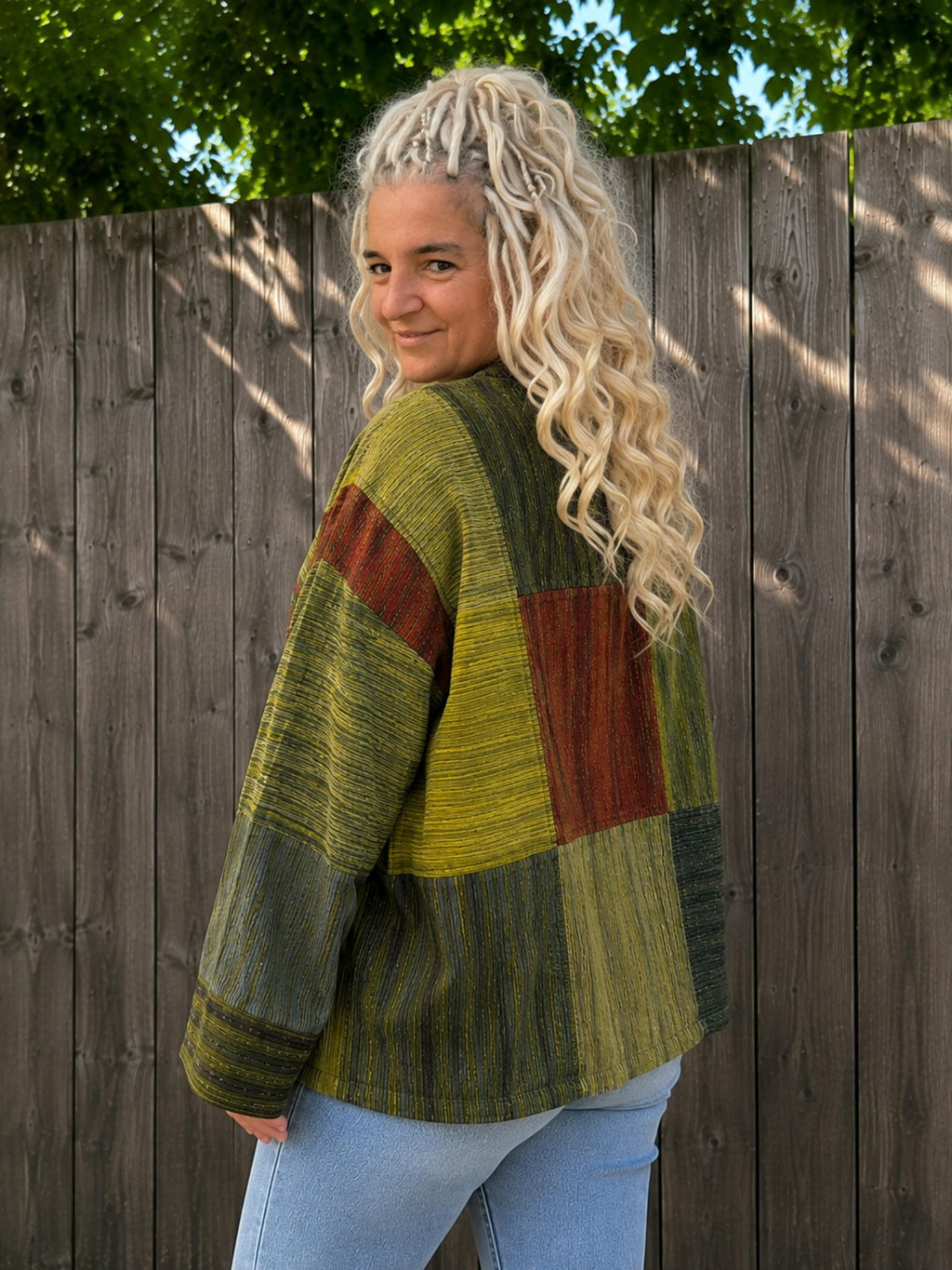 Katoenen boho patchwork blouse Earth Soul driekwart achterkant