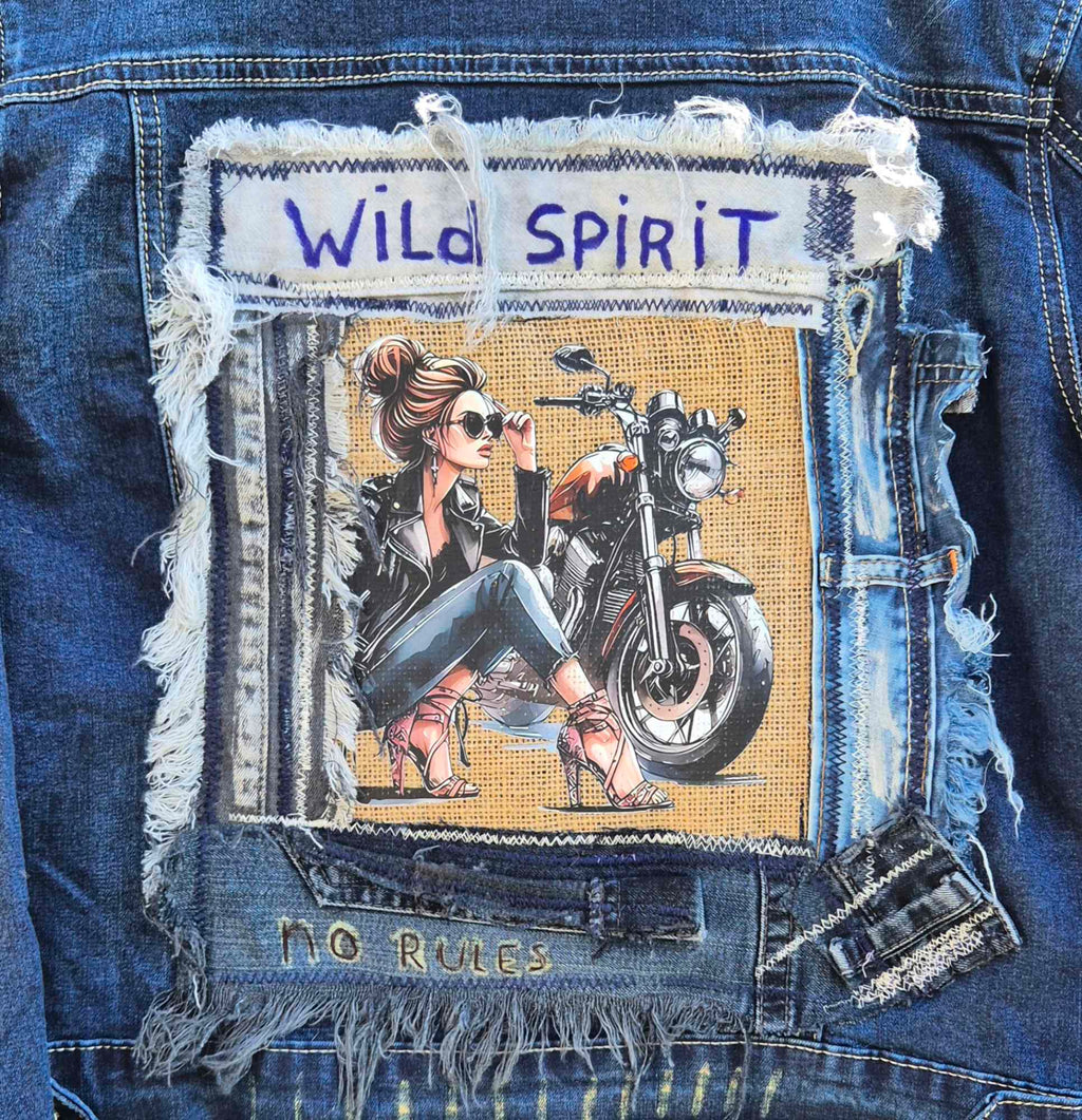 VERKOCHT Upcycled Denim Jacket Wild Spirit – Handmade One of a Kind