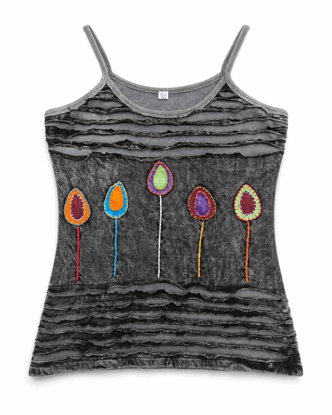 upcycled boho top dames grijs voorkant stretchy katoen