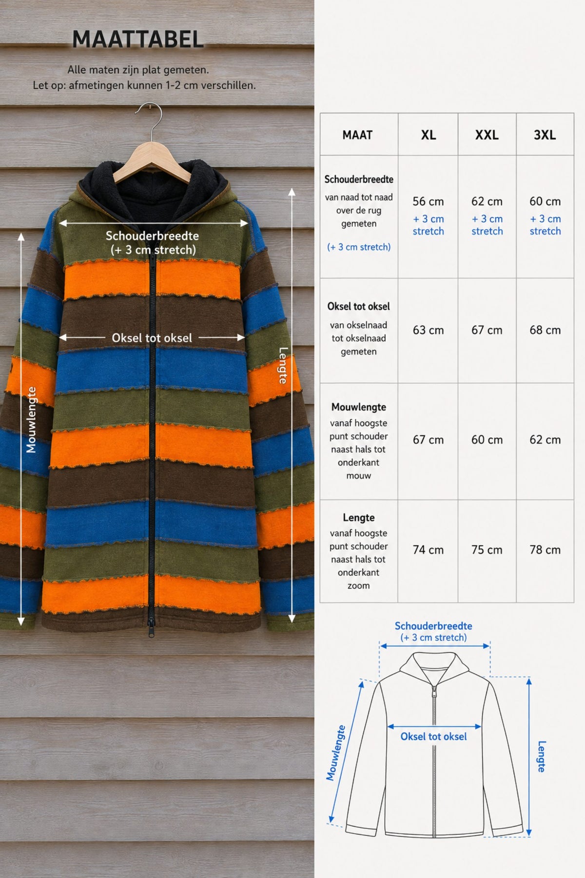 Maattabel boho vest voor maten XL XXL en 3XL