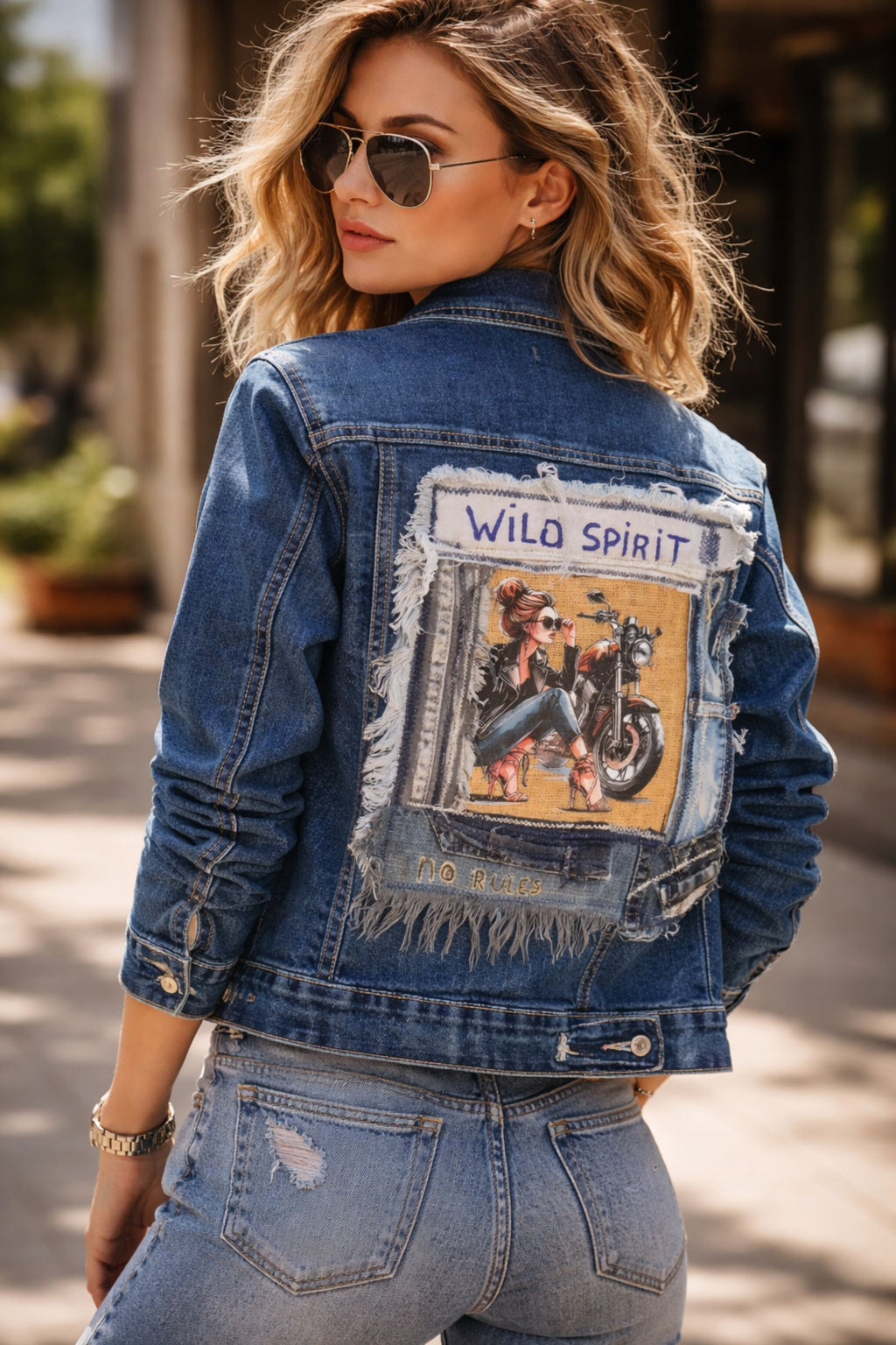VERKOCHT Upcycled Denim Jacket Wild Spirit – Handmade One of a Kind
