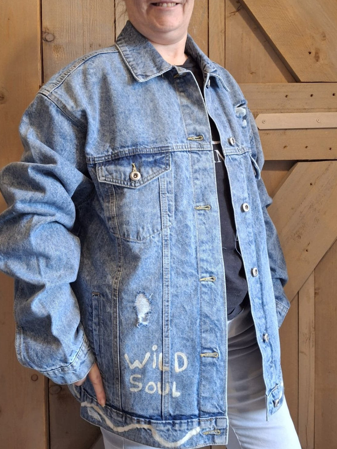 Verkocht -Upcycled Denim Jacket – Butterfly Spirit