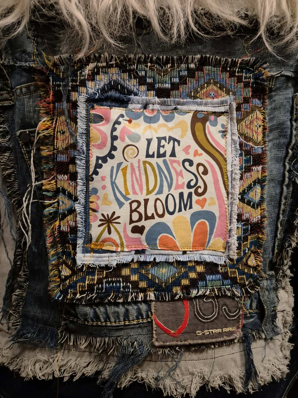 Let Kindness Bloom – One of a Kind Upcycled Denim Jacket