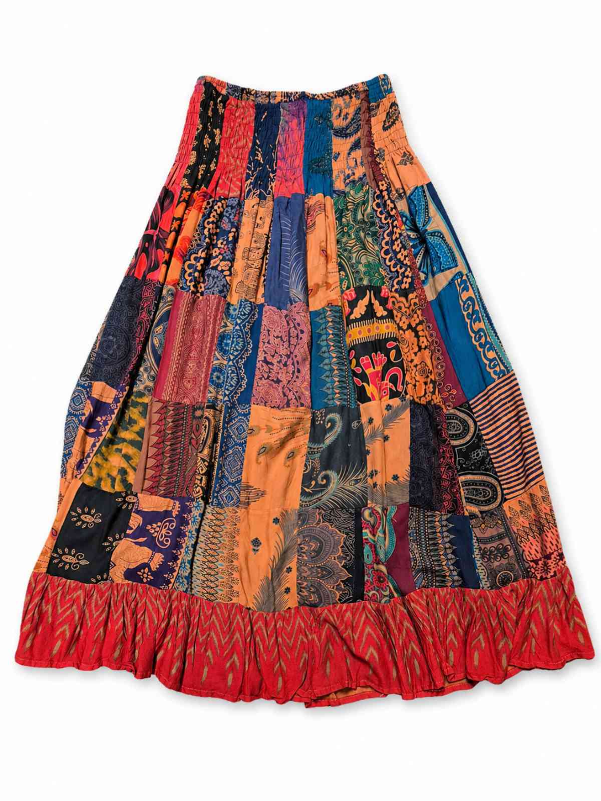 Boho patchwork rok one size 100% katoen kleurrijke festival rok rode details 