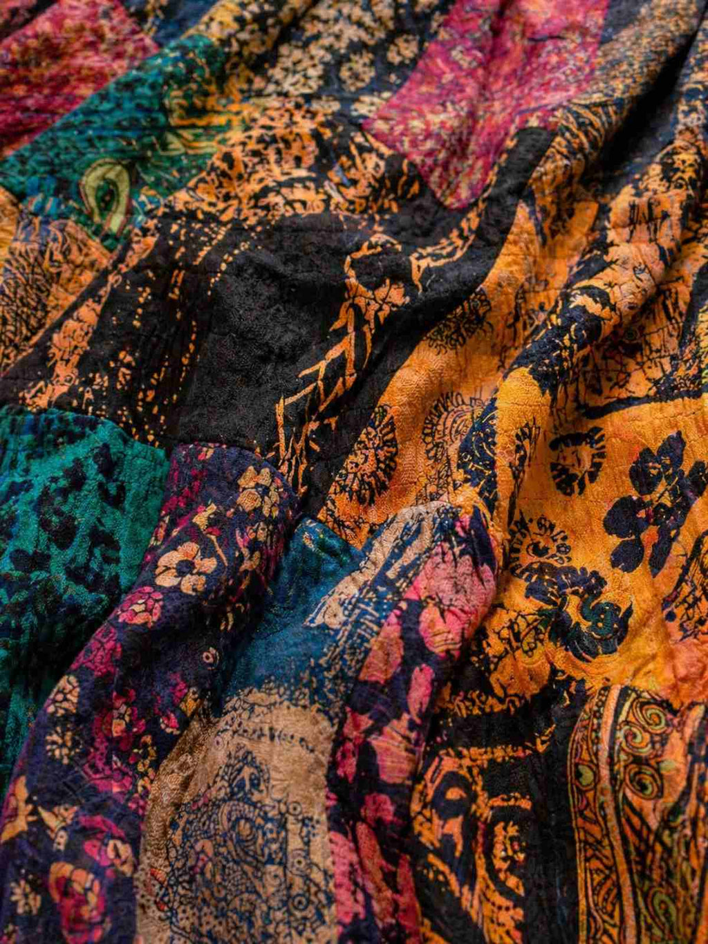 Detail stof boho patchwork rok 100% katoen luchtige stof