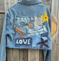 Upcycled denim jasje achterkant patchwork freedom love