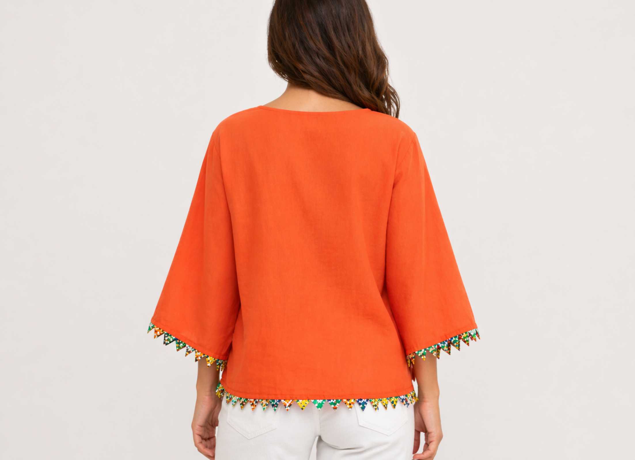 Boho Tuniek Blouse Oranje – 100% Viscose – Ibiza Style – M/L