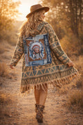 🔥 VERKOCHT Boho Poncho Jasje met Upcycled Denim Patchwork