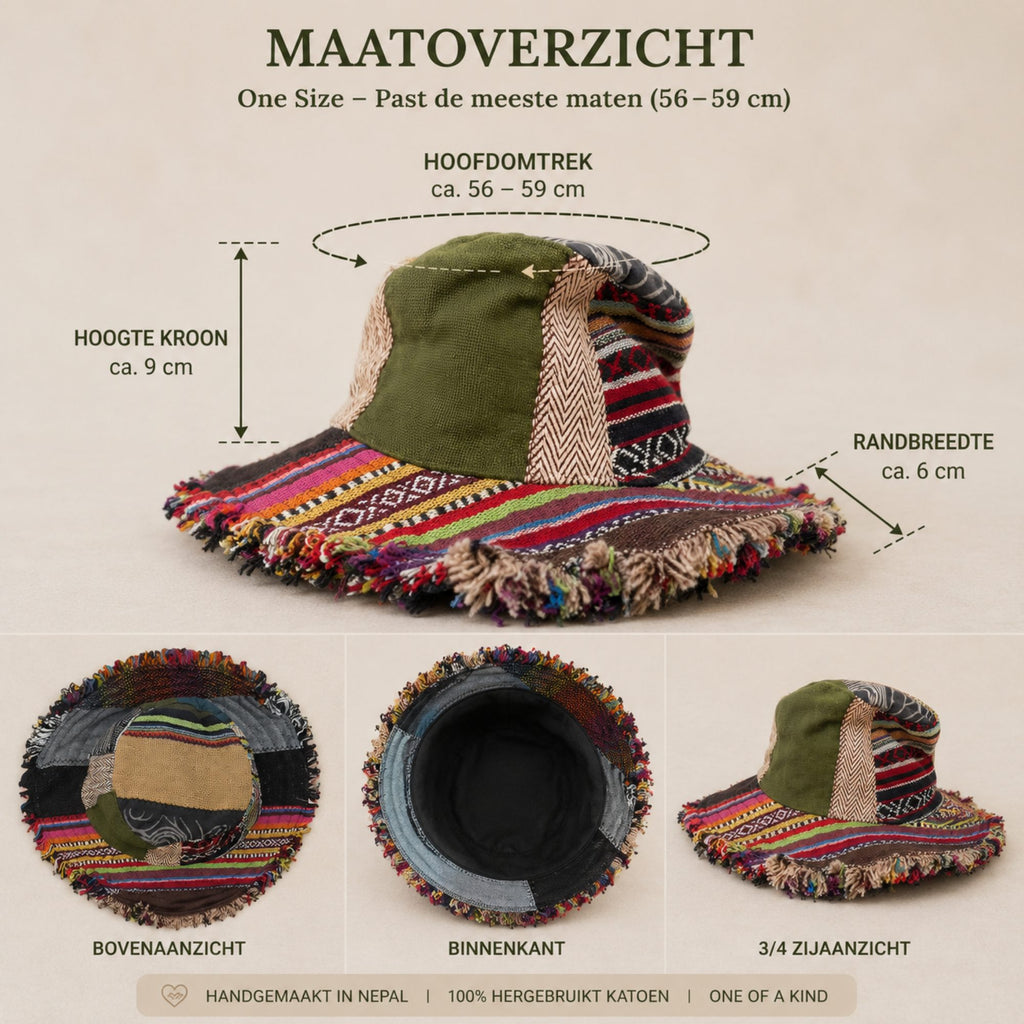 Handgemaakte Boho Patchwork Hoed – One of a Kind