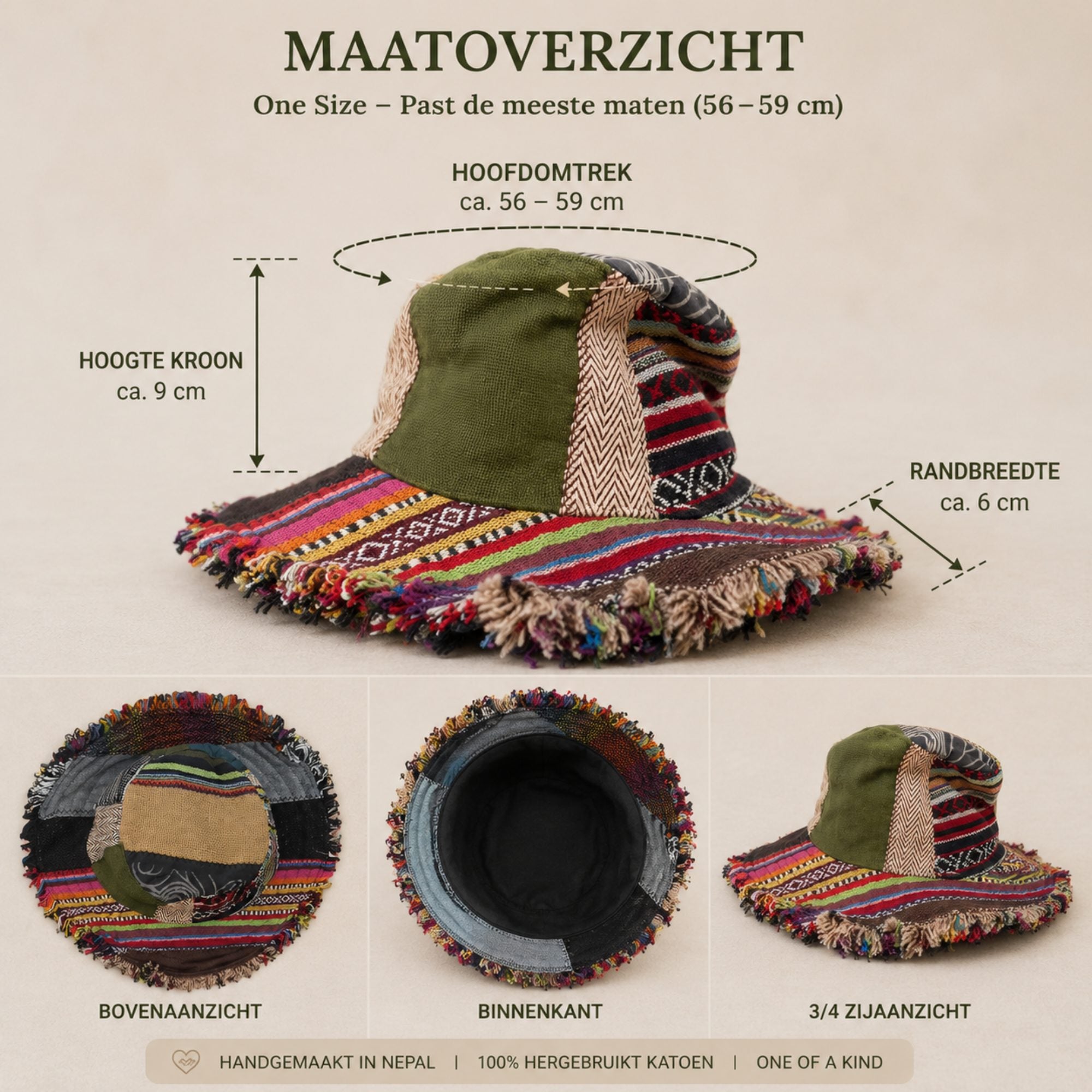 Handgemaakte Boho Patchwork Hoed – One of a Kind