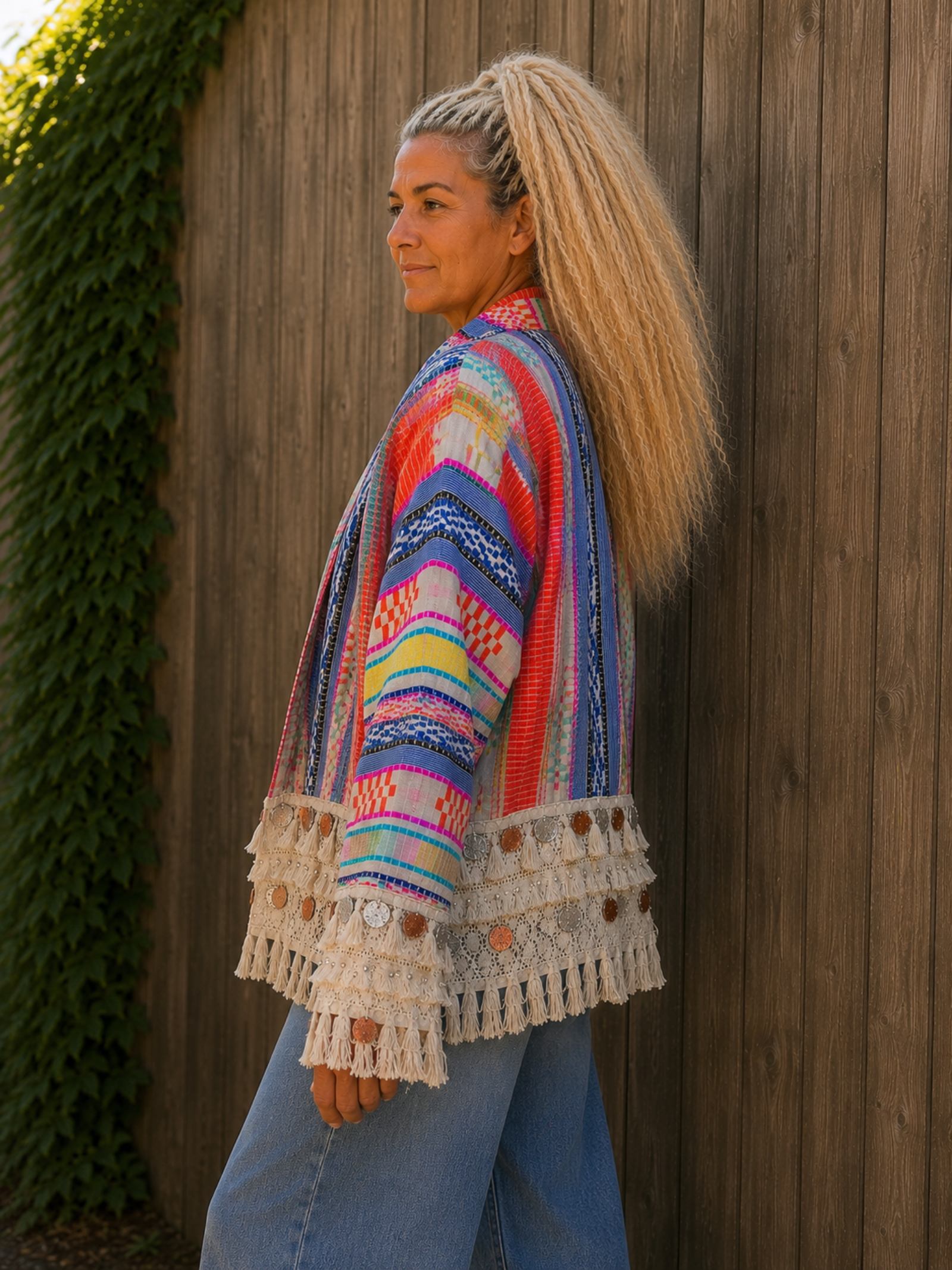 Boho Vest met Franjes & Muntjes – Handgemaakt Patchwork – One Size