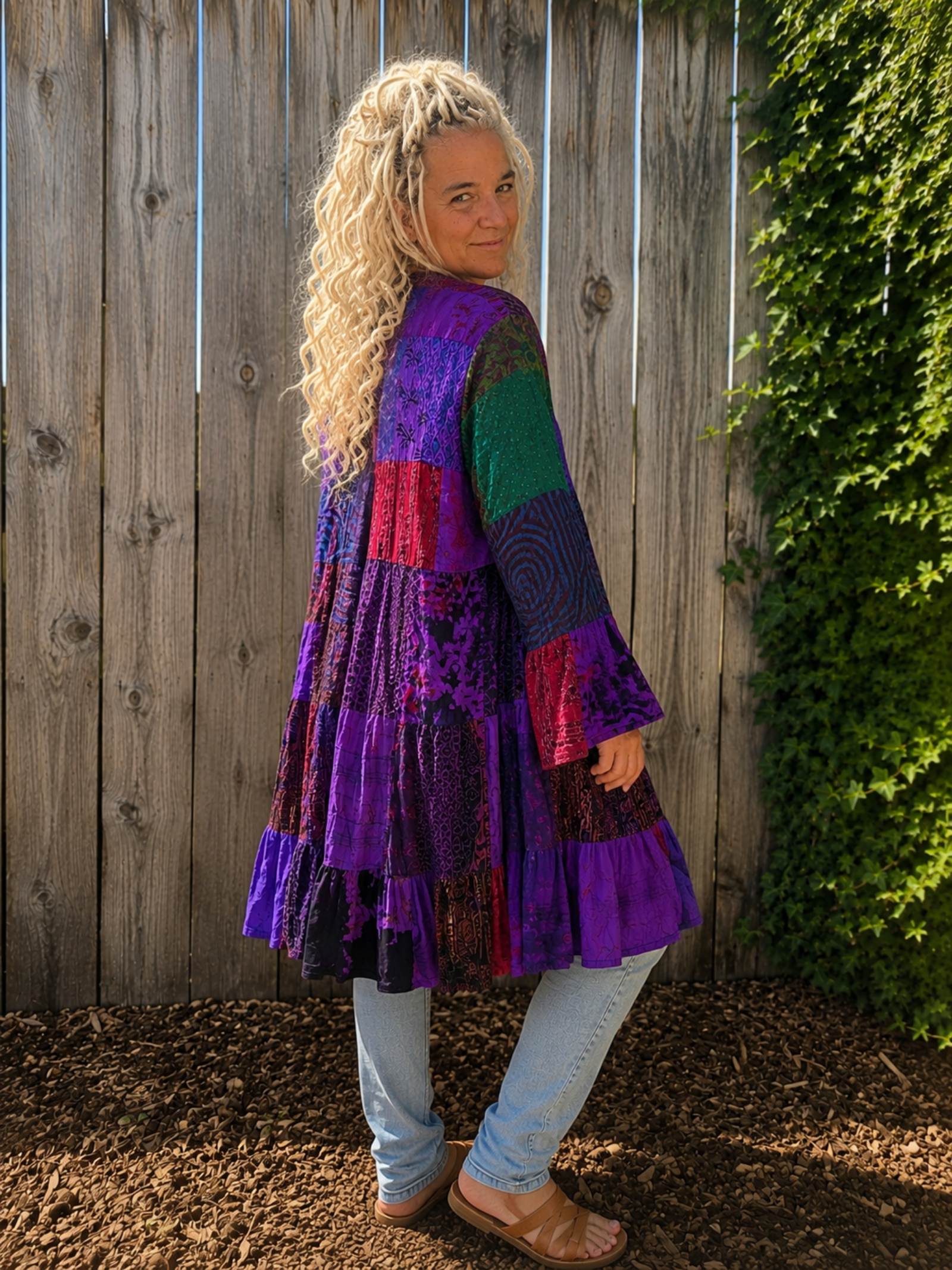Boho Patchwork Kimono met Ruches – Handgemaakt