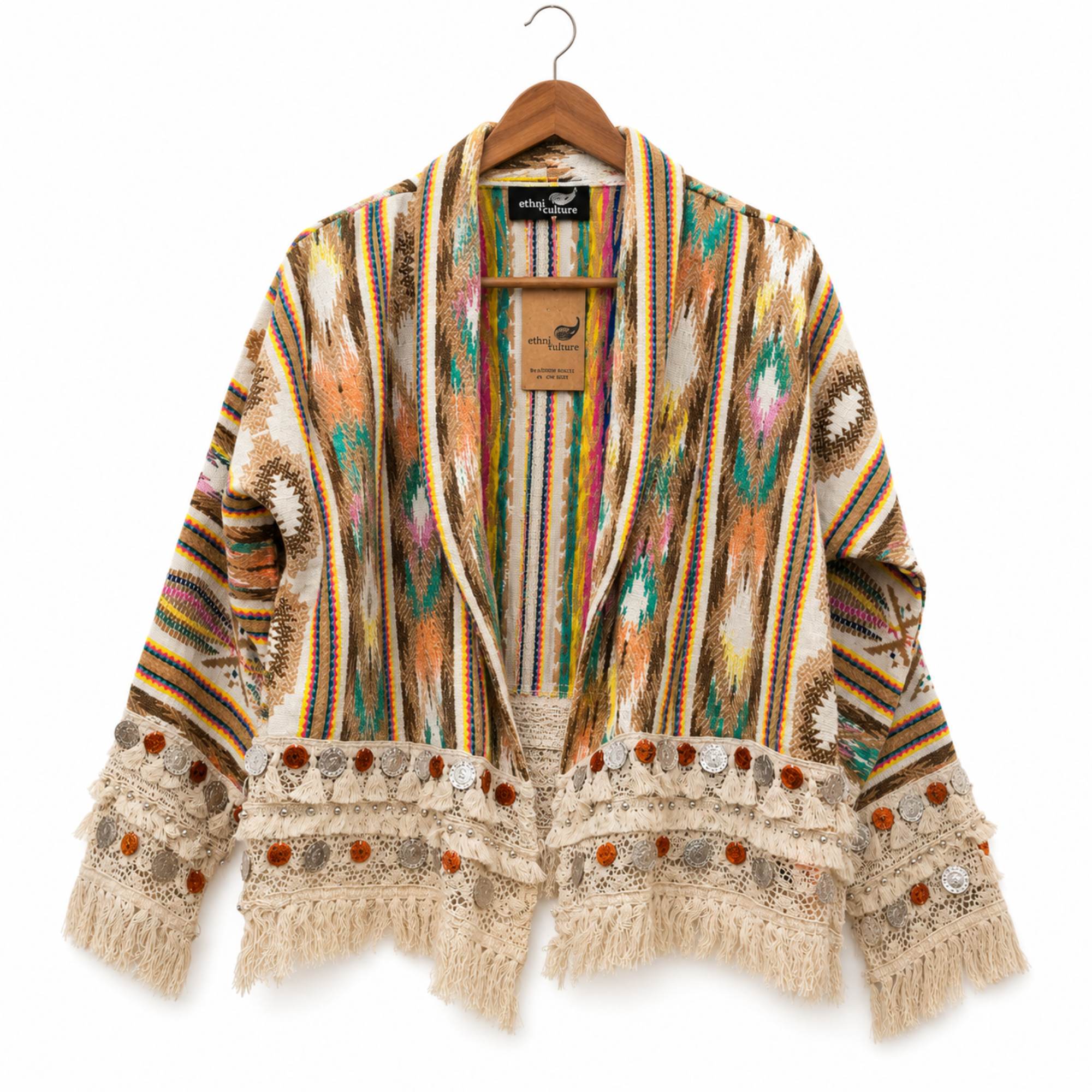 One Size boho vest met franjes en muntjes op hanger