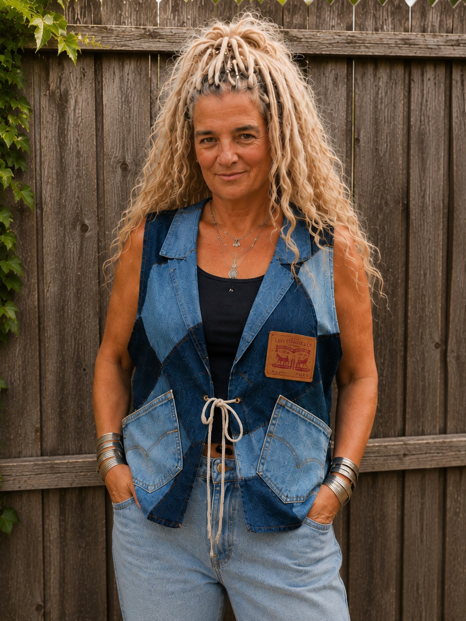One of a Kind Levi's Patchwork Denim Hesje L/XL – Handgemaakt & Upcycled