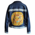 upcycled denim jasje met zon patch op de achterkant boho patchwork stijl Old New Atelier