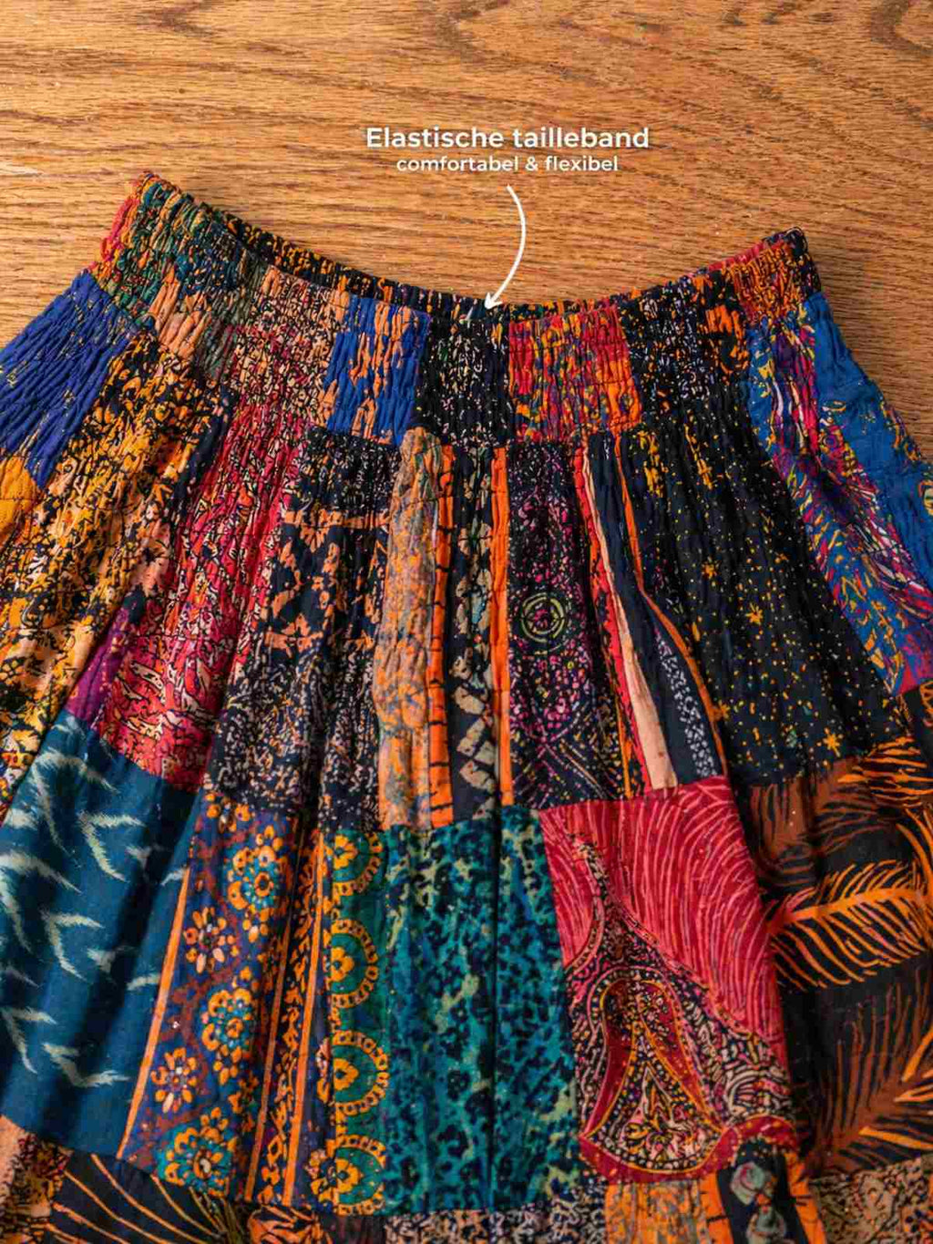 Elastische taille boho patchwork rok stretch band