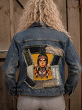 One of a kind upcycled denim jacket met Native Soul patchwork achterkant