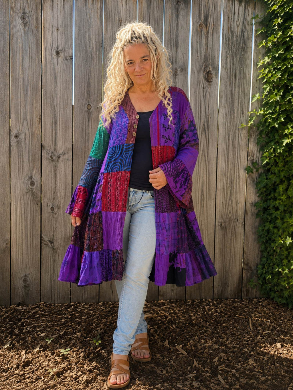 Boho Patchwork Kimono met Ruches – Handgemaakt