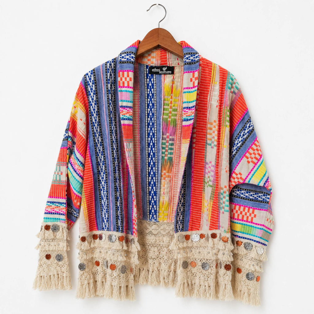 Boho Vest met Franjes & Muntjes – Handgemaakt Patchwork – One Size