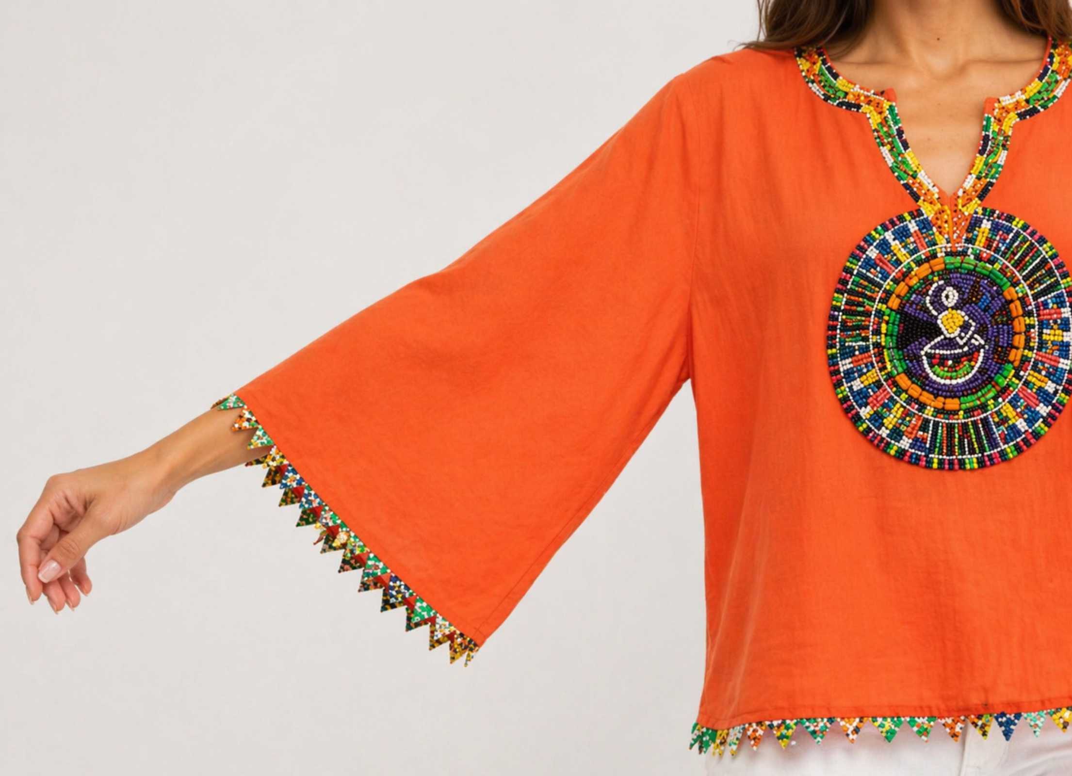 Boho Tuniek Blouse Oranje – 100% Viscose – Ibiza Style – M/L
