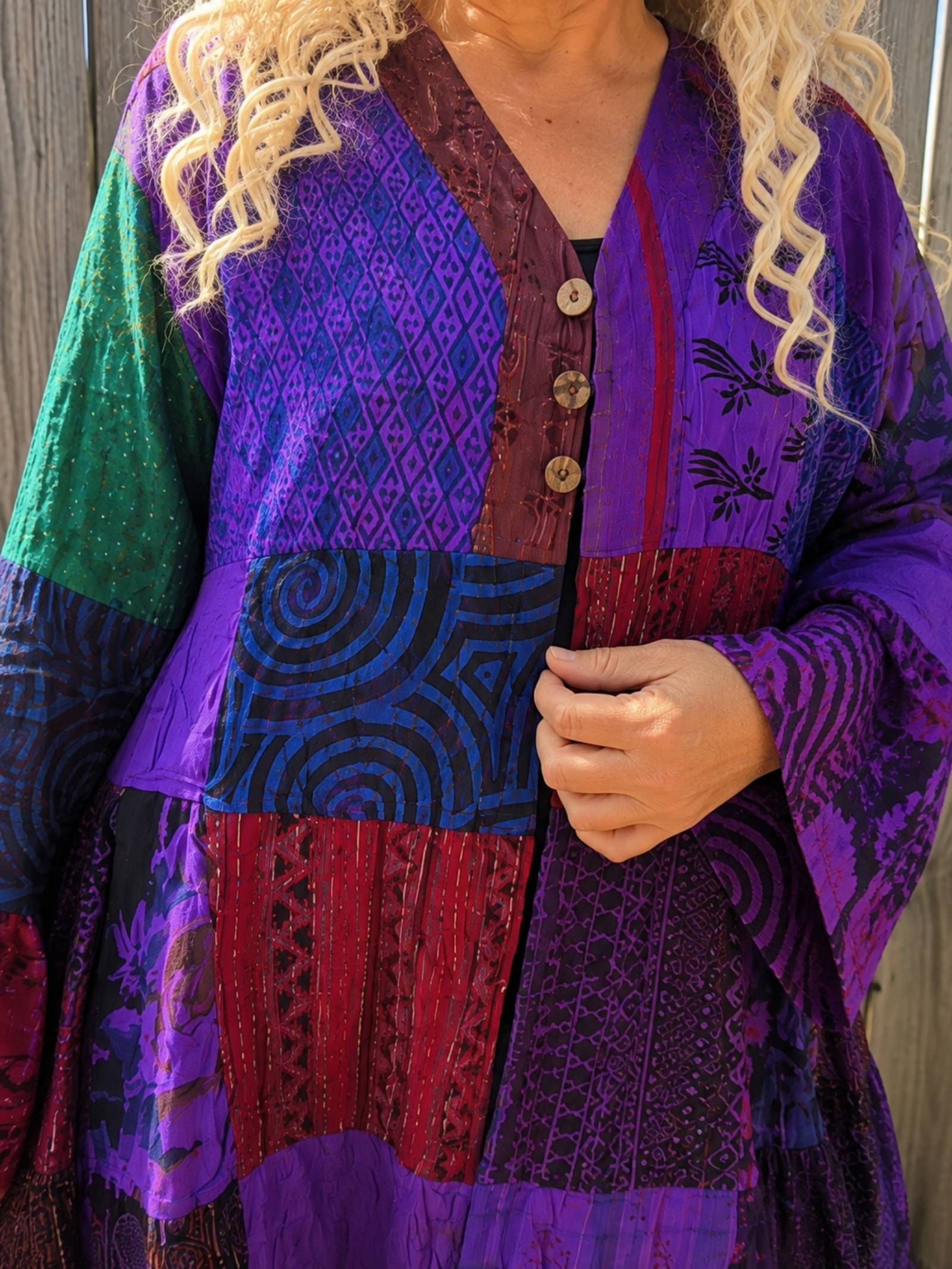 Boho Patchwork Kimono met Ruches – Handgemaakt