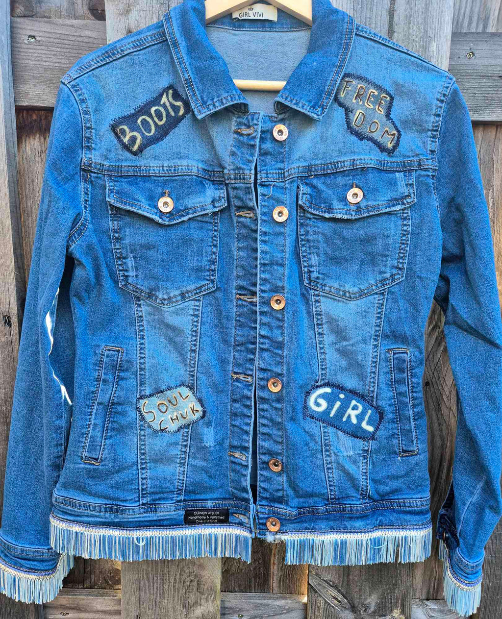 Denim jacket voorkant handgemaakt details