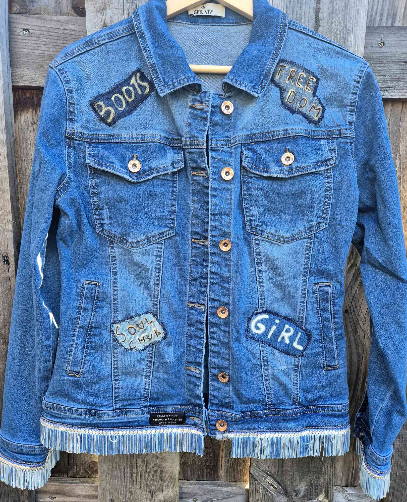 Denim jacket voorkant handgemaakt details