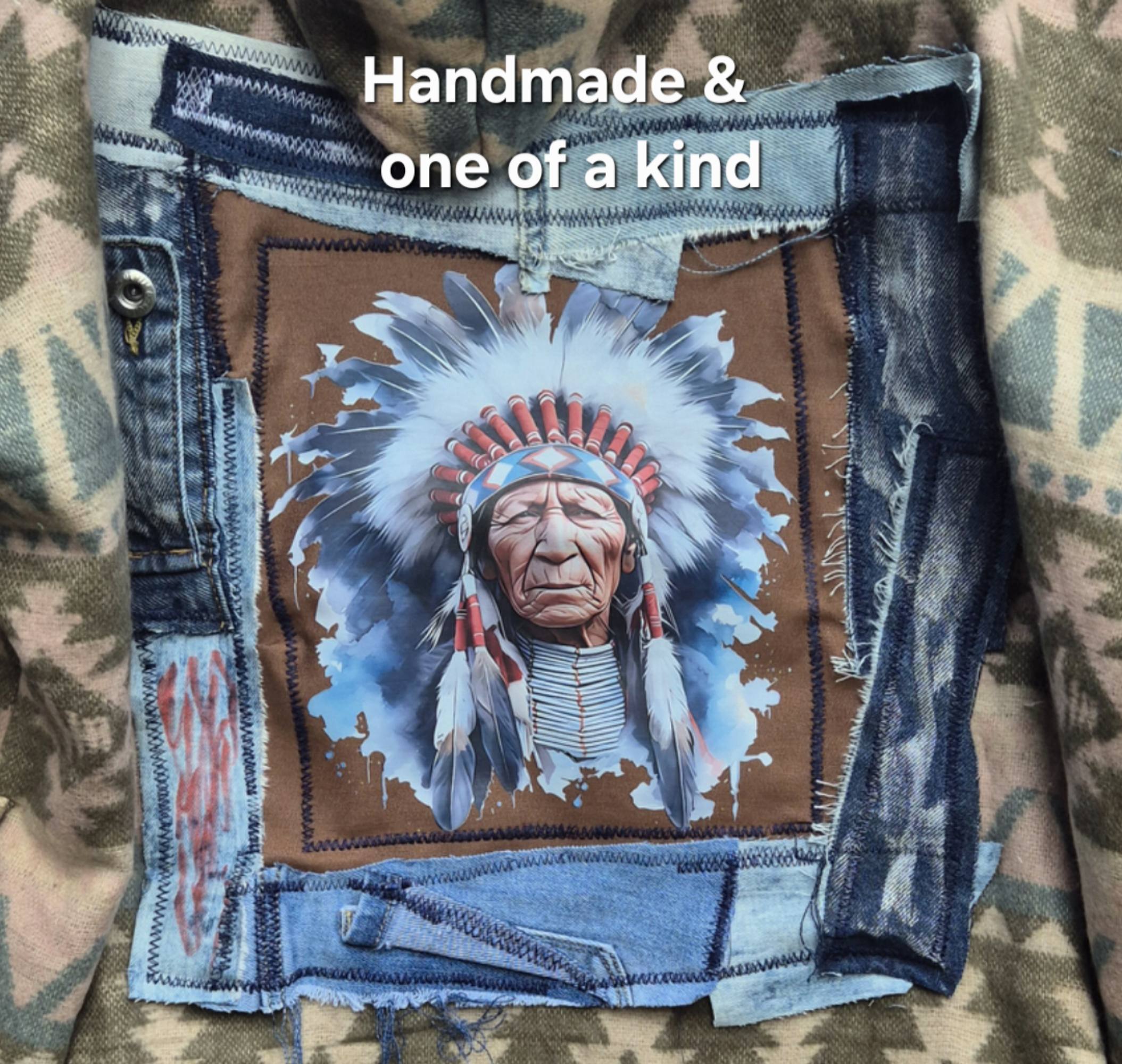 Boho Poncho Jasje met Upcycled Denim Patchwork