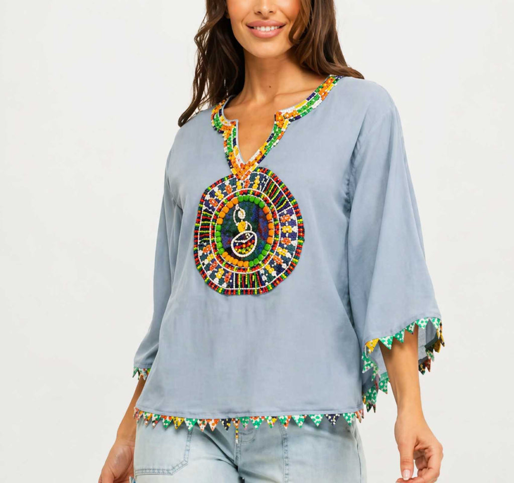 Boho Tuniek Blouse Oranje – 100% Viscose – Ibiza Style – M/L
